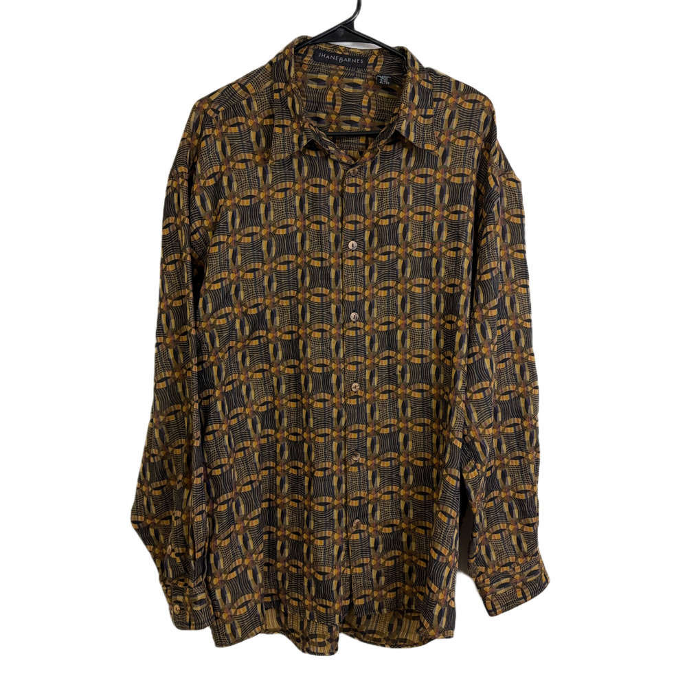 Jhane Barnes Dress Shirt Mens XL Orange Long Sleeve Button Abstract Hypnotic Geo